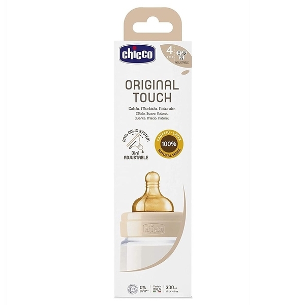 Пляшечка для годування Chicco Original Touch, з латексною соскою, 330 мл, бежевий (27634.30) - Pampik - 3