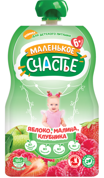 

Пюре Маленькое счастье Pouch Яблоко, малина и клубника, 90 г