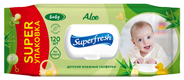 Акція на Влажные салфетки Super Fresh Аloe для детей и мам, с клапаном, 120 шт. від Pampik