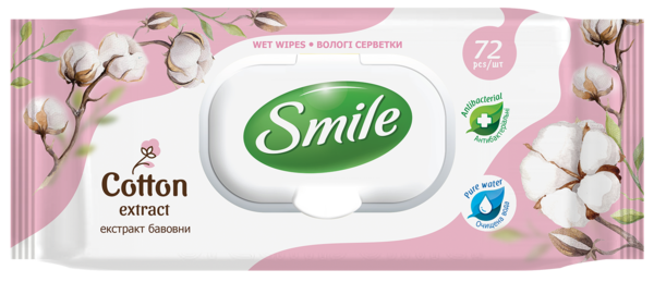 

Влажные салфетки Smile Natural с экстрактом хлопка, 72 шт