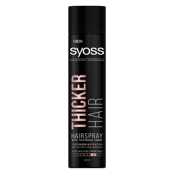 Лак для волос Syoss Thicker Hair Фиксация 4, с волокнами для утолщения волос, 400 мл - Pampik - 2