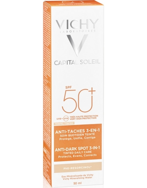 Сонцезахисний крем проти пігментних плям 3 в 1 Vichy Idеal Soleil з тонуючим ефектом, SPF 50+, 50 мл - Pampik - 2