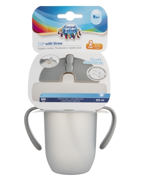 Поїльник із силіконовою трубочкою Canpol Babies Matte Pastels, 210 мл, сірий (56/522_grey) - Pampik - 5