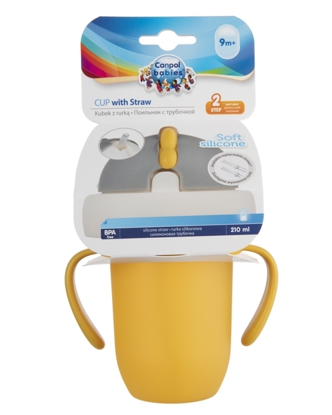 Поїльник із силіконовою трубочкою Canpol Babies Matte Pastels, 210 мл, жовтий (56/522_yel) - Pampik - 5