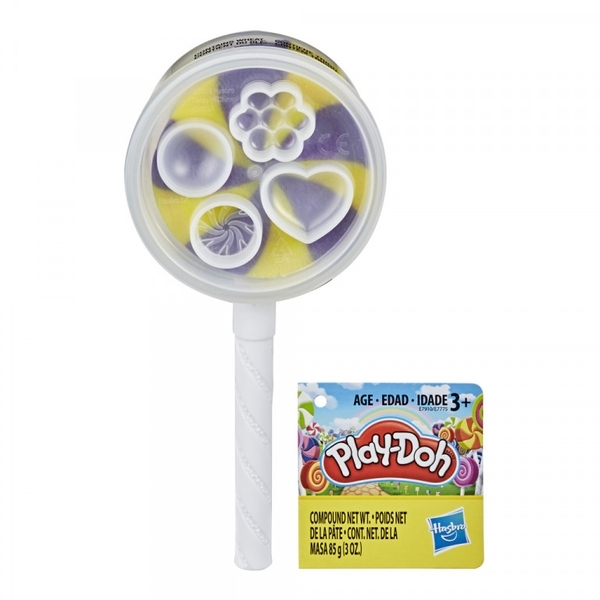 

Пластилин Hasbro Play-Doh Swirl Lollipop, баночка в форме леденца, фиолетовый с желтым (E7911