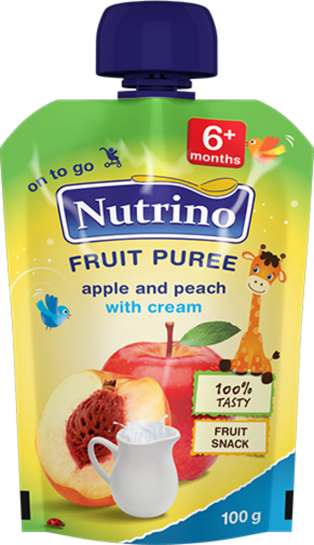 

Фруктовое пюре Nutrino Pouch с яблоком, персиком и сливками, 100 г