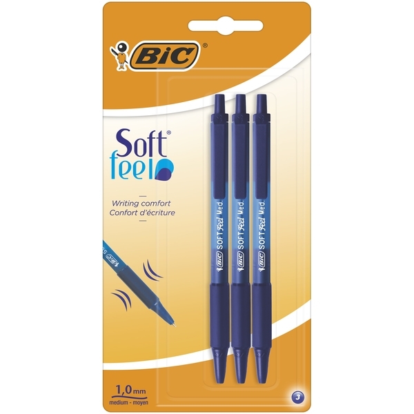 Ручки шариковые BIC Soft Feel Clic Grip, синий, 3 шт. (837396) - Pampik