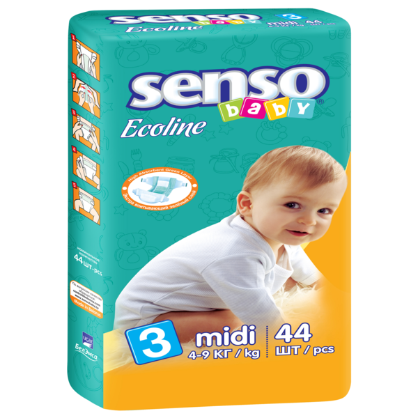 

Подгузники Senso Baby Ecoline Midi 3 (4-9 кг), 44 шт