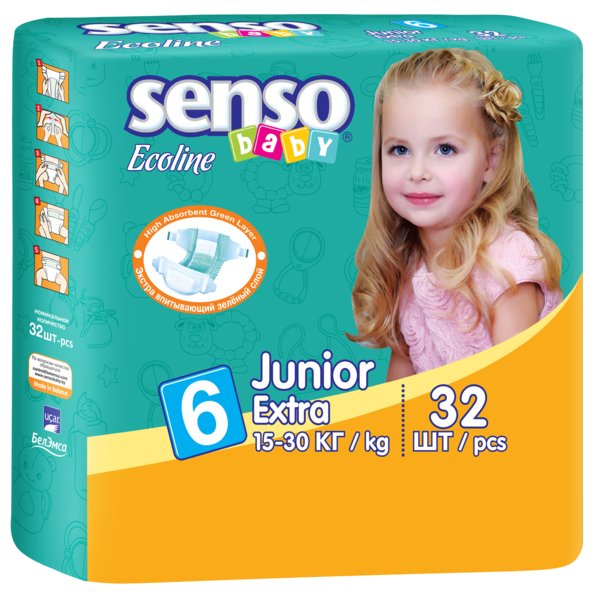 

Подгузники Senso Baby Ecoline Junior Extra 6 (15-30 кг), 32 шт