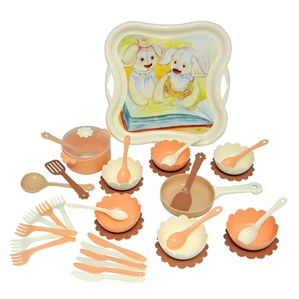 Набір посуду Tigres Сніданок для Ельфік, 38 елементів, білий з бежевим (39727) - Pampik - 2