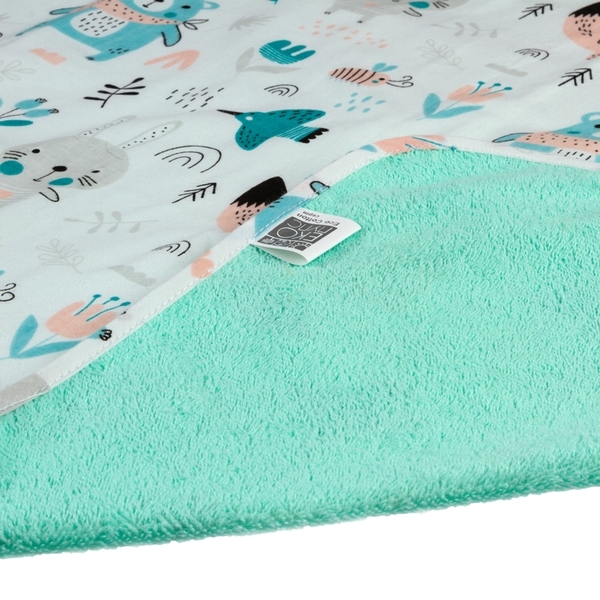Багаторазова непромокальна пелюшка Еко Пупс Eco Cotton Звірі на лісовій галявині, 90х65 см, білий з бірюзовим (EPG10N-6590bb) - Pampik - 2