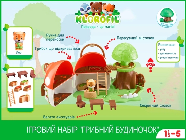Ігровий набір Klorofil Грибний будиночок, з 1 персонажем (700201F) - Pampik - 7