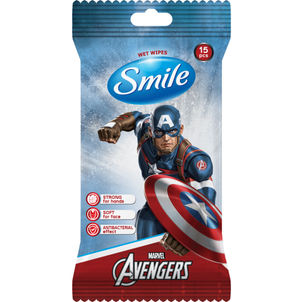 

Влажные салфетки Smile Antibacterial Marvel, 15 шт