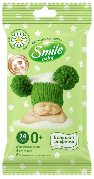 Акция на Влажные салфетки Smile Baby с экстрактом ромашки и алоэ, 24 шт. от Pampik