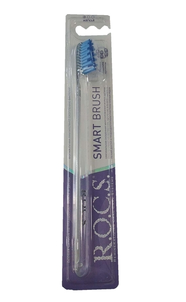 Зубная щетка R.O.C.S. Классическая, средняя, прозрачная с синим