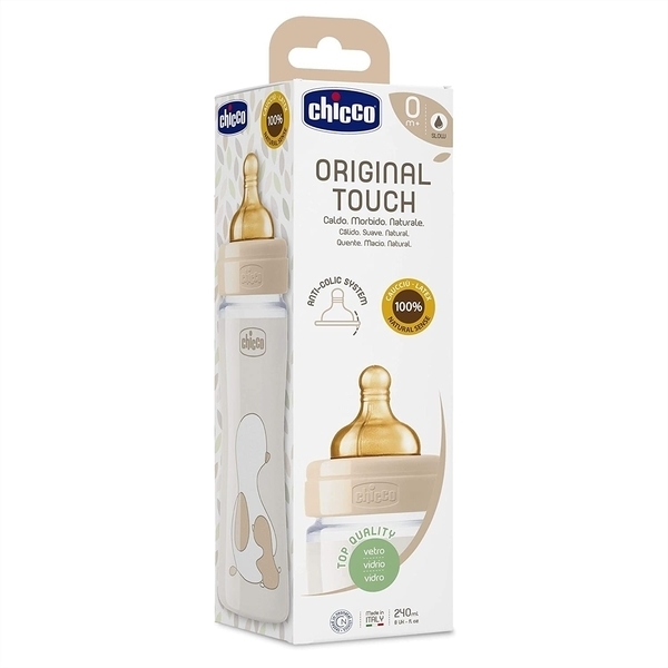 Пляшечка для годування Chicco Original Touch, з латексною соскою, 240 мл, бежевий (27720.30) - Pampik - 2