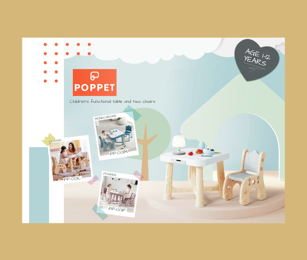 Дитячий функціональний столик і два стільчики Poppet Пудра, рожевий (PP-001P) - Pampik - 10