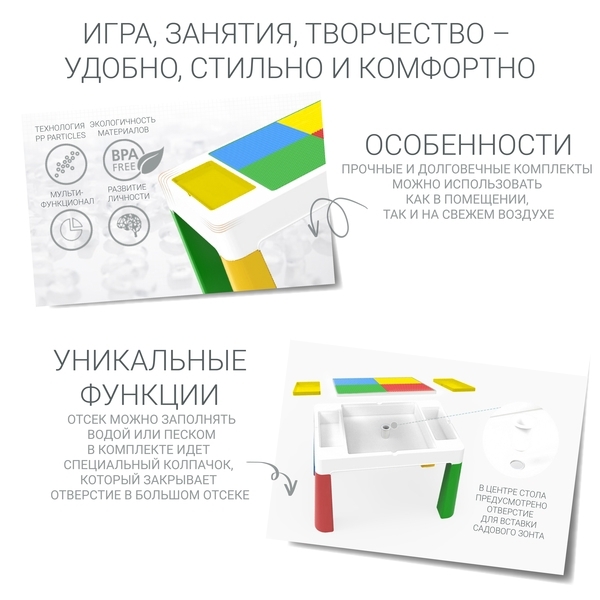 Детский функциональный столик и стульчик Poppet 5 в 1, желтый (PP-002Y) - Pampik - 5