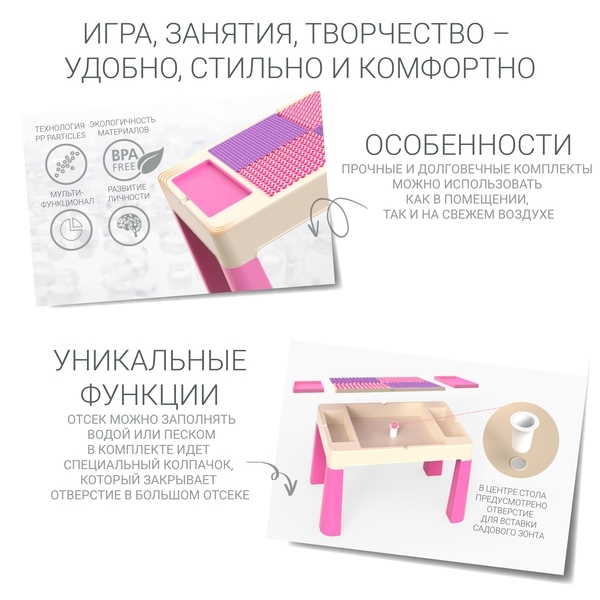 Дитячий функціональний столик і стільчик Poppet 5 в 1, рожевий (PP-002P) - Pampik - 6