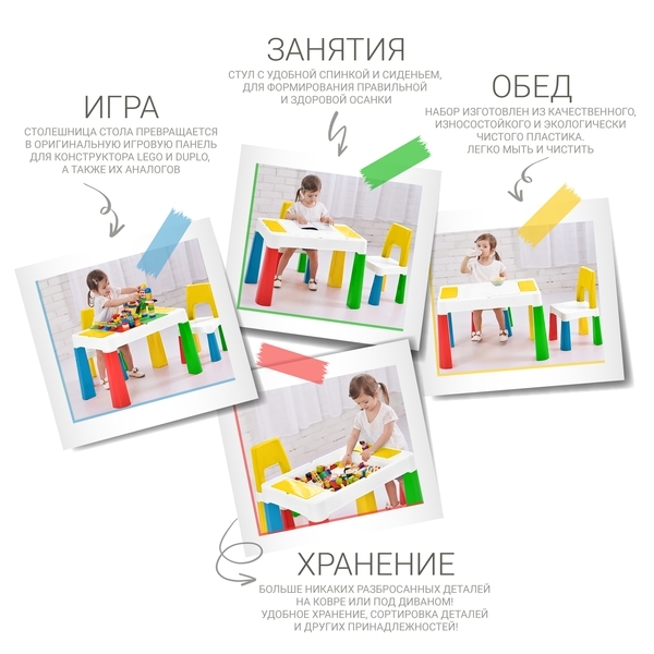 Детский функциональный столик и стульчик Poppet 5 в 1, желтый (PP-002Y) - Pampik - 7