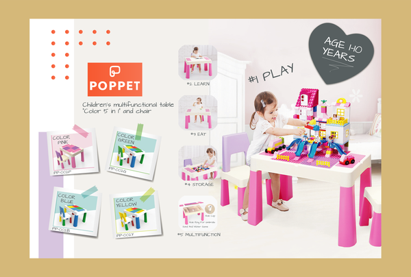 Детский функциональный столик и стульчик Poppet 5 в 1, желтый (PP-002Y) - Pampik - 10