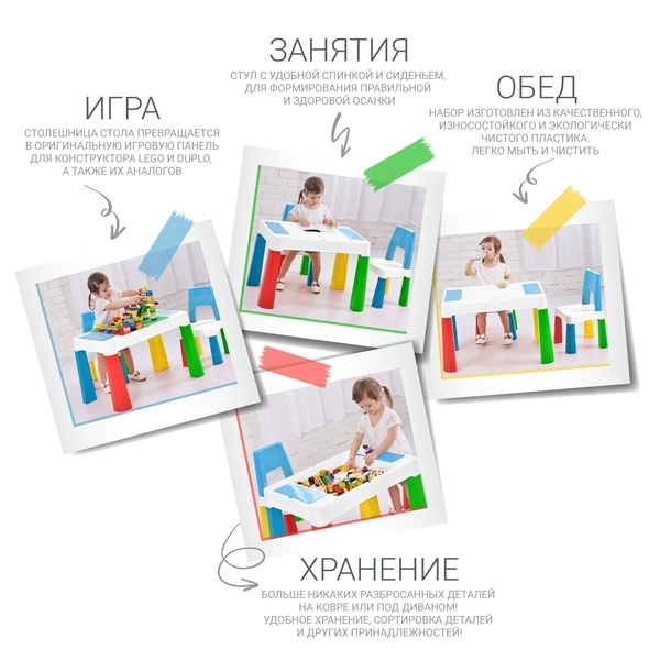 Дитячий функціональний столик і стільчик Poppet 5 в 1, блакитний (PP-002B) - Pampik - 9