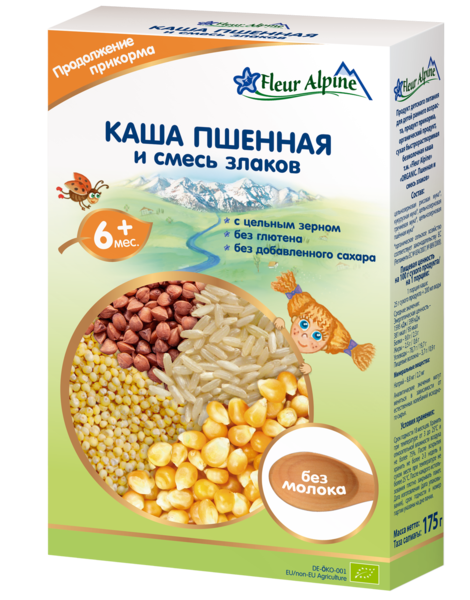 Каша безмолочна Fleur Alpine Органік Пшоняна і суміш злаків, 175 г - Pampik
