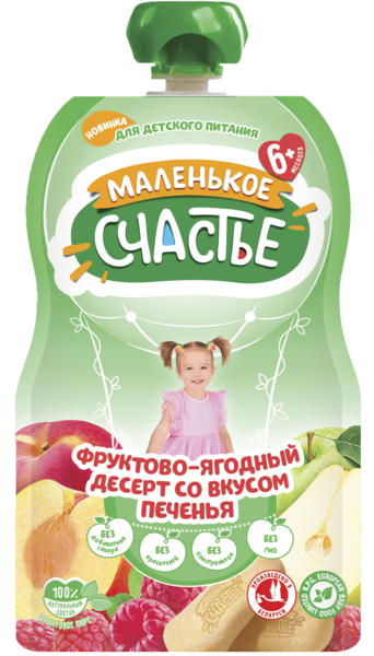 

Пюре Маленькое счастье Pouch Фруктово-ягодный десерт со вкусом печенья, 90 г