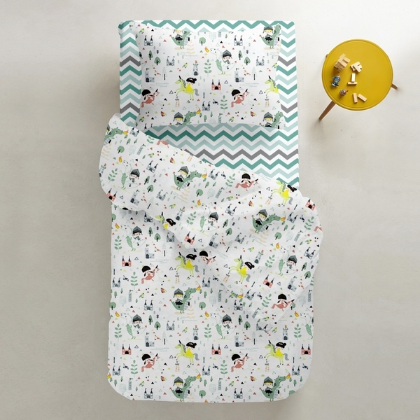 Простирадло на резинці Cosas Зигзаги, ранфорс, 120х60х10 см, бірюзовий з сірим - Pampik - 2