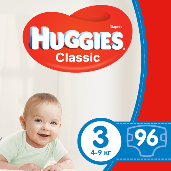 

Подгузники Huggies Classic 3 (4-9 кг) Giga, 96 шт