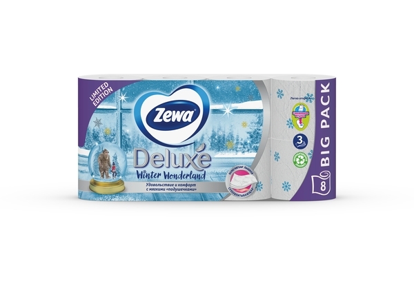 Тришаровий туалетний папір Zewa Deluxe, білий, 8 рулонів - Pampik - 2