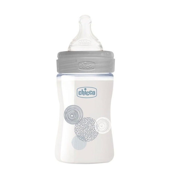 Пляшечка для годування скляна Chicco Well-Being Physio Colors з силіконовою соскою, 0м+, 150 мл, сірий (28711.30) - Pampik - 2