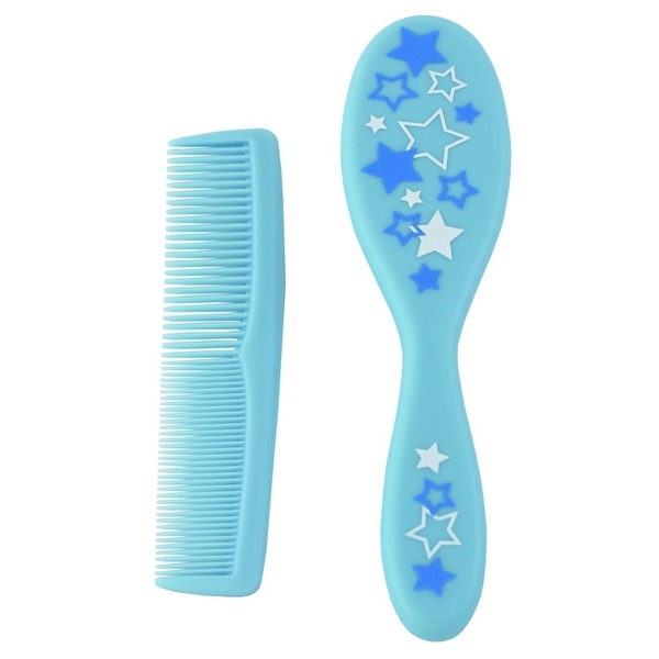 Расческа и щетка Baby-Nova с натуральной щетиной, голубой (3965304) - Pampik
