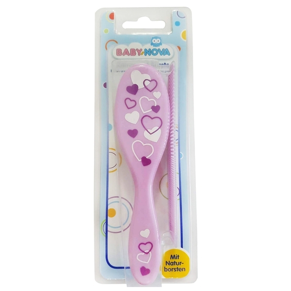 Расческа и щетка Baby-Nova с натуральной щетиной, розовый (3965303) - Pampik - 2