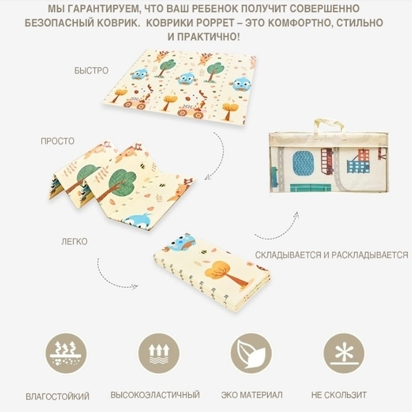 Дитячий двосторонній складаний килимок Poppet Світ тварин і Графічний космос, 150х180 см (PP004-150) - Pampik - 11