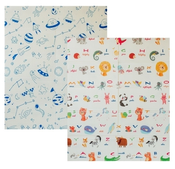 Дитячий двосторонній складаний килимок Poppet Світ тварин і Графічний космос, 150х180 см (PP004-150) - Pampik