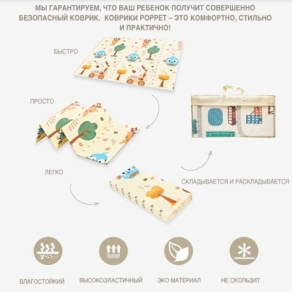 Дитячий двосторонній складаний килимок Poppet Прогулянка і Дорожні подорожі, 150х180 см (PP006-150) - Pampik - 11