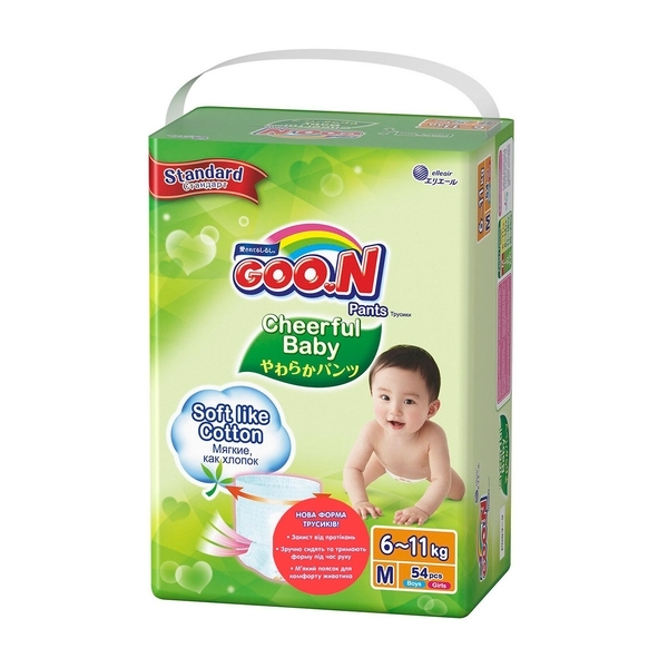 Підгузки-трусики Goo.N Cheerful Baby M (6-11 кг), 54 шт. - Pampik