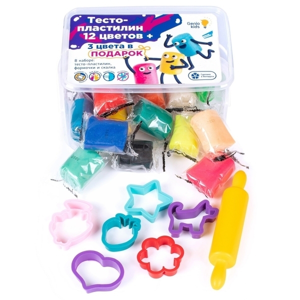 Набір для дитячих розваг Genio Kids Тісто-пластилін, 12 + 3 кольори (TA1068S) - Pampik - 3