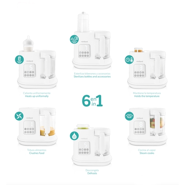 Багатофункціональна пароварка-блендер Miniland Chefy 6, білий (89234) - Pampik - 3