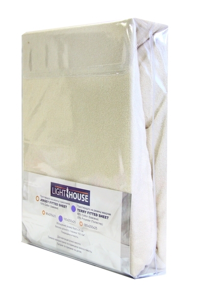 Простыня на резинке LightHouse, махра, 160х200 см, кремовый (46661) - Pampik - 2