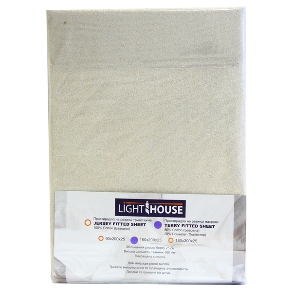 Простыня на резинке LightHouse, махра, 160х200 см, кремовый (46661) - Pampik
