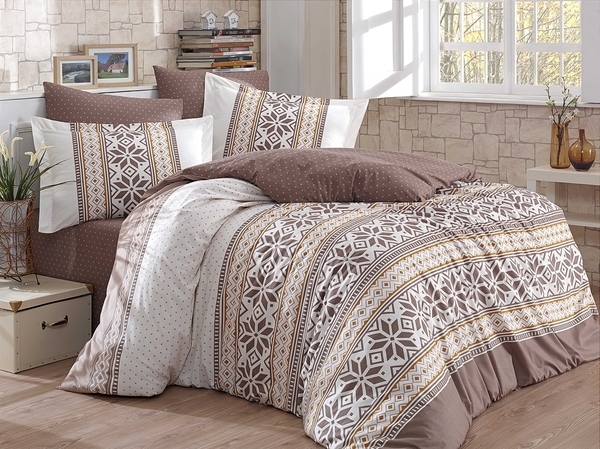 Комплект постільної білизни Hobby Poplin Carla, поплін, 220х160 см, коричневий (116818_1,5) - Pampik