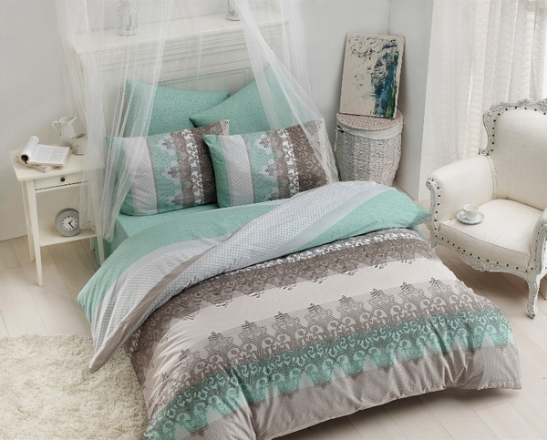 Комплект постельного белья LightHouse Ranforce MINT, ранфорс, 220х160 см, бирюзовый с серым (10936_1.5LH) - Pampik