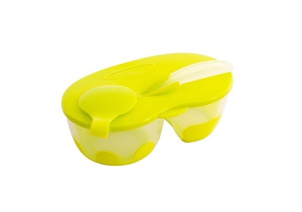 Тарелка двухсекционная с крышкой и ложкой Baby Team, 330 мл, зеленый (6003_зеленая) - Pampik