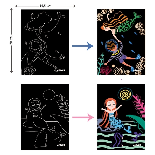 Набор для творчества скретч-арт Avenir Русалки, 8 листов (CH1677) - Pampik - 4