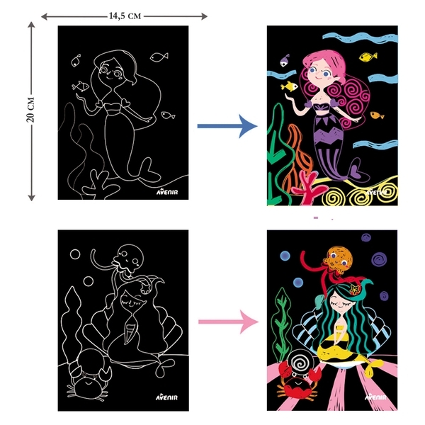 Набор для творчества скретч-арт Avenir Русалки, 8 листов (CH1677) - Pampik - 3