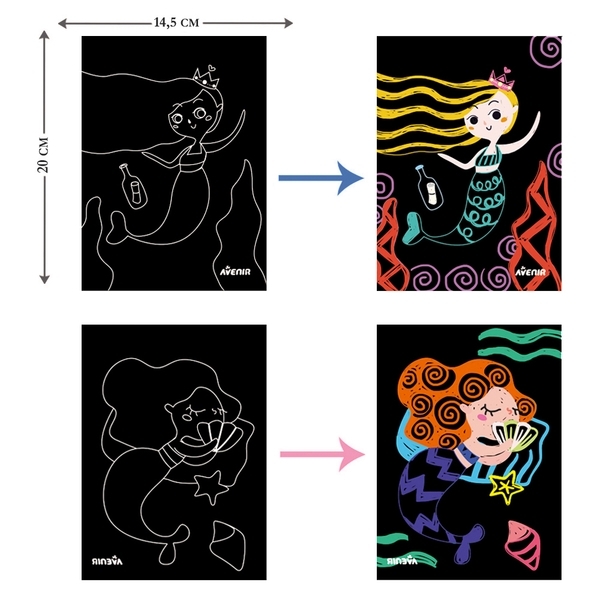 Набор для творчества скретч-арт Avenir Русалки, 8 листов (CH1677) - Pampik - 6