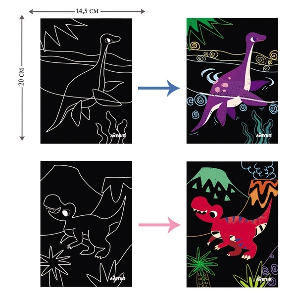 Набор для творчества скретч-арт Avenir Динозавры, 8 листов (CH1675) - Pampik - 3