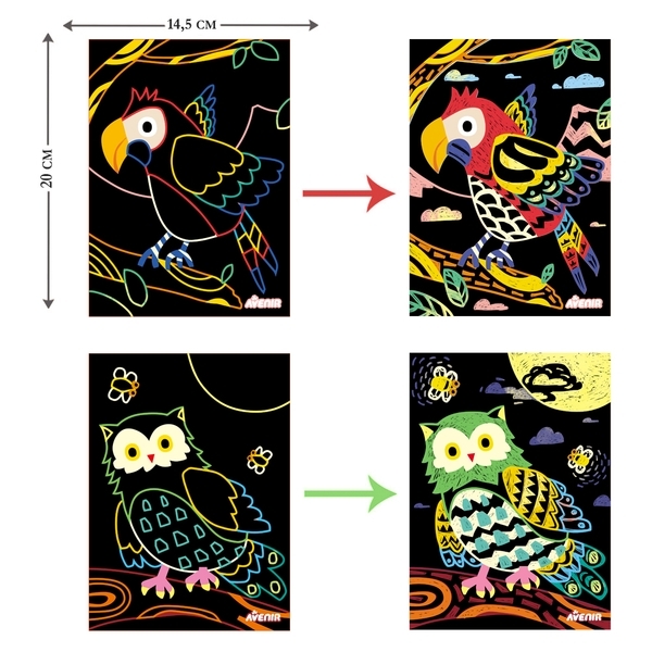 Набор для творчества скретч-арт Avenir Волшебные птицы, 4 листа (CH1543) - Pampik - 5